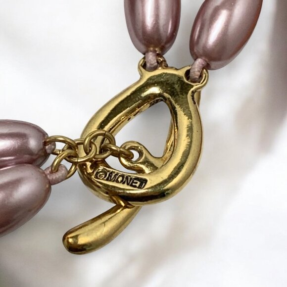 Monet Simulated Pearl Necklace & Bracelet Set Dusky Rose Crystal Gold-Tone Clasp - Picture 8 of 10